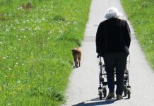 Confusión: Ancianos y niños andando a casa en Vitoria andador andando
