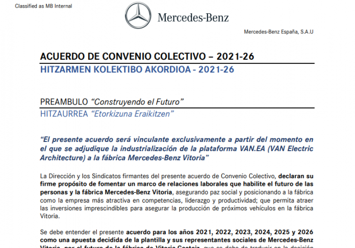 Documento del preacuerdo en Mercedes Vitoria (9 hojas)