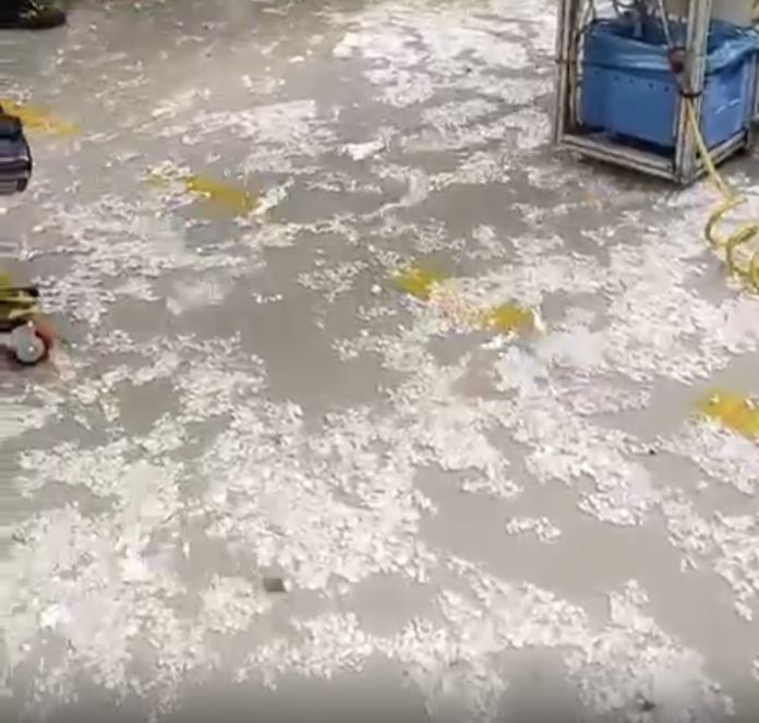 Empiezan las cuentas de daños por la granizada en Vitoria. La planta de Mercedes inundada. Coches y tejados.