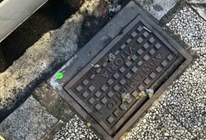 Pegatinas verdes por el suelo en Vitoria