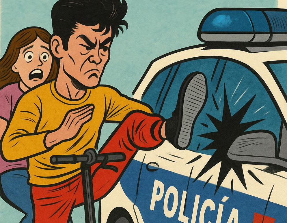 Actitud `Bruce Lee´ del conductor del patinete en Vitoria