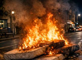 Colchón y contenedores ardiendo en Vitoria Vuelve la moda de colchones ardiendo en calles de Vitoria